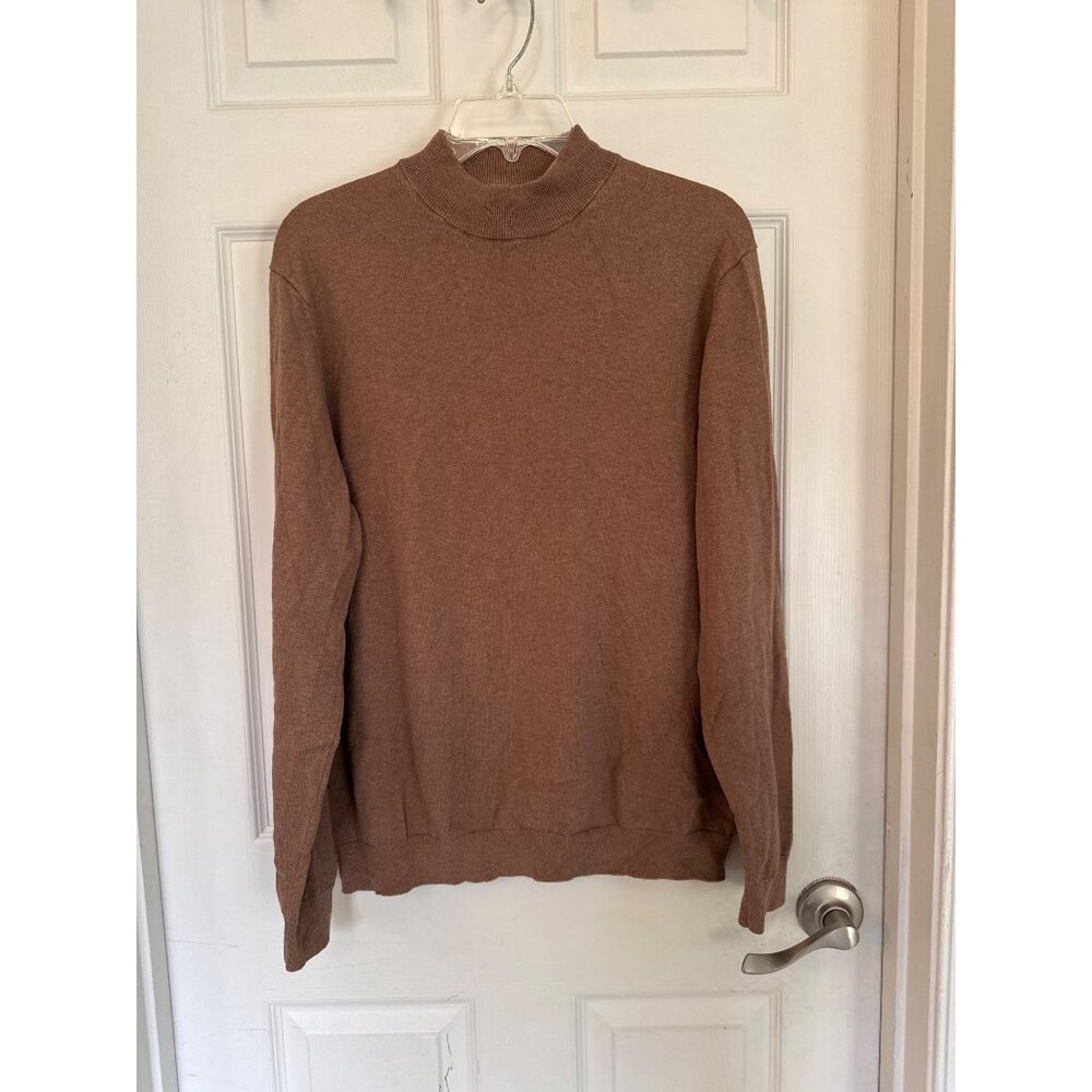 Paul Frederick Brown Long Sleeve Mock Neck Silk Blend Knit Sweater Men's XL